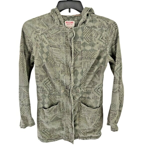 Mossimo Hooded Utility Jacket Women's Small Aztec Print Pockets Zip & Snap - Picture 1 of 7